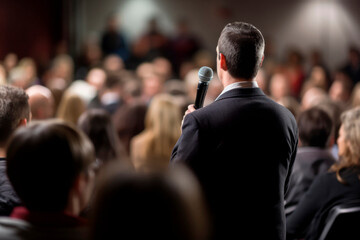 Conference Speaker: A Speaker Delivering a Compelling Talk to an Engrossed Crowd on Topics Ranging from Politics to Coaching.


