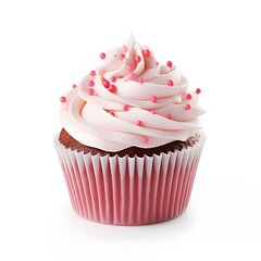 cupcake with pink sprinkles isolated on white