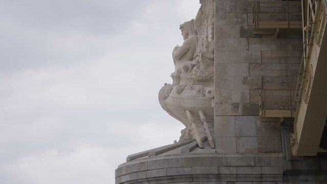 Stone sculpture on Margaret Bridge in Budapest, Hungary. 