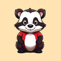 Badger tshirt design graphic, cute happy kawaii style, clear outline