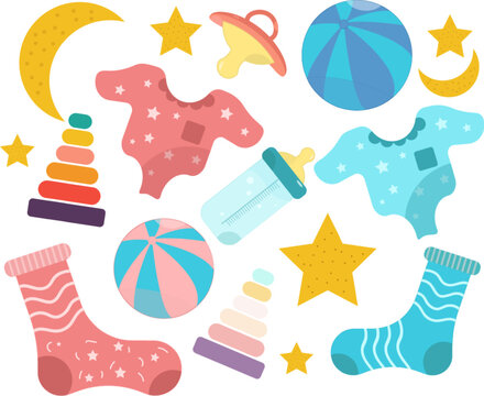 vector set of baby shower cute element