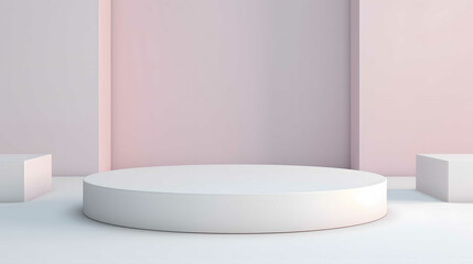 Fototapeta na wymiar white podium with pink pastel background