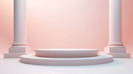 white podium with pink pastel background