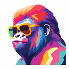 Gorilla rainbow, flat vector, groovy lo-fi
