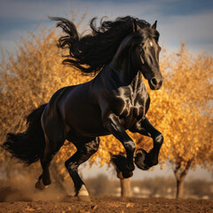 Dramatic photo of a black horse rearing