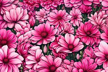 Fotobehang seamless pattern with pink flowers4k HD quality photo.  © zooriii arts
