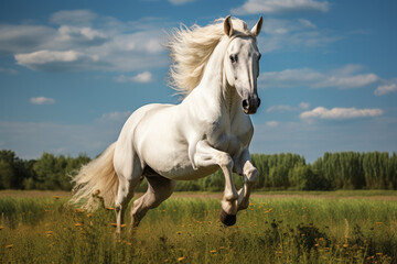 Dramatic photo of a white horse rearing