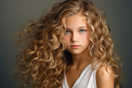 Generative ai collage picture image of happy joyful kid looking into camera with long curly hair