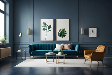 modern living room with beautiful poster frame on wall generated by AI tool