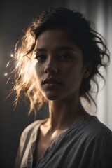 Portait of a young woman, Dramatic pose, Generative AI Illustration