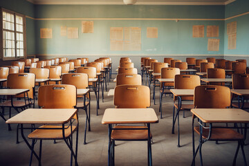 Fototapeta premium Picture empty classroom back to school concept nice vintage interior of educational environment generative AI