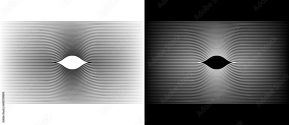 Aufkleber abstract background with distorted lines. art lines design with hole in center like eye. black lines