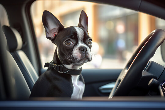 Photo nice of funny dog traveling looking out of the car window generative AI modern technology