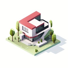 3D isometric illustration of a modern building, house (Generative AI)