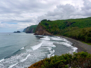 panoramic view of Pololu Beach on Big Island, Hawaii