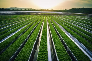 Hydroponic innovation: Rows vibrant plants exemplify the future of agriculture technology