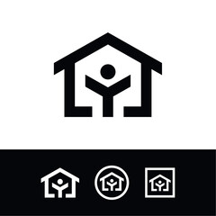 vector, set, home with happy kid, logo, design, Charity, help, support, organization