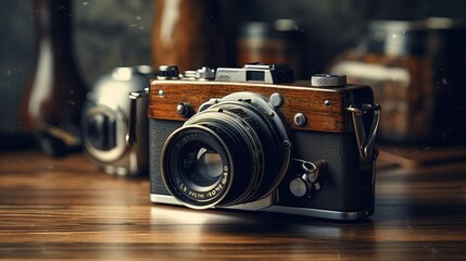Fototapeta na wymiar Vintage Camera on the wooden table