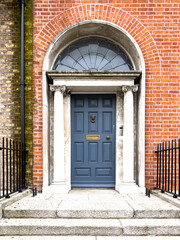 Fototapeta na wymiar A famous blue painted Georgian door in Dublin, Ireland 