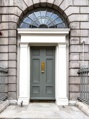 A famous gray painted Georgian door in Dublin, Ireland	
