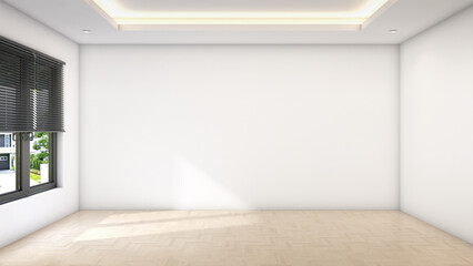 apartment interior design Living room, empty space Minimalist modern style empty space White walls, parquet floors, natural light. 3D rendering
