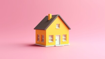 Fototapeta na wymiar Yellow House on pink background. Contract creation service, document formation, application form composition. Minimalism concept. 3d illustration