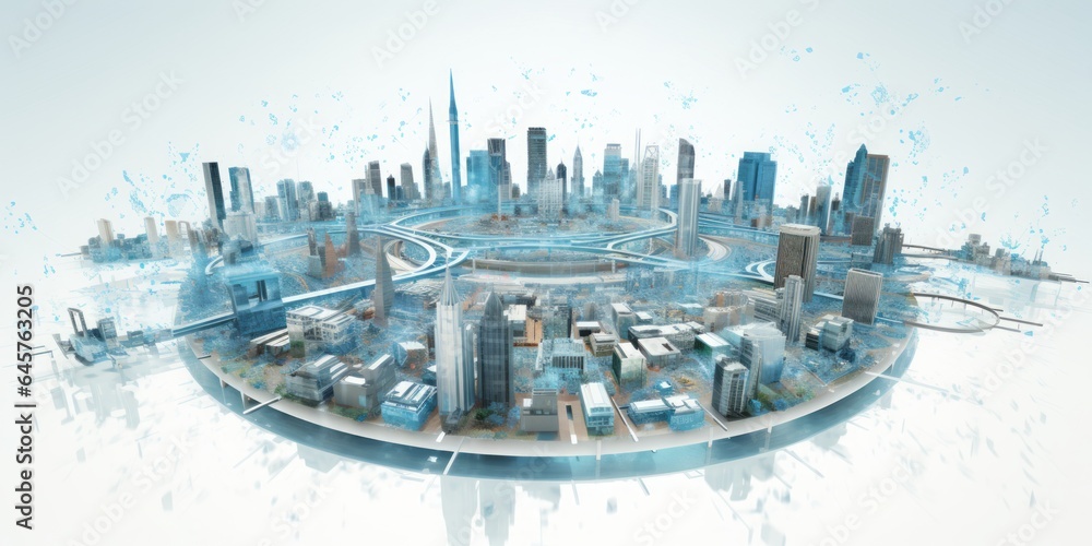 Poster Global IoT and Internet Connectivity World Map on White Background, Illuminating in Light Blue, Depicting the High-Tech Digital Network, Worldwide Communication and Cyber Connectivity