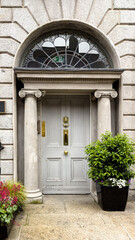 Fototapeta na wymiar A famous gray painted Georgian door in Dublin, Ireland 