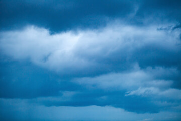 Sky in cloudy weather and rainy dark blue clouds, background