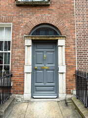 A famous gray painted Georgian door in Dublin, Ireland	