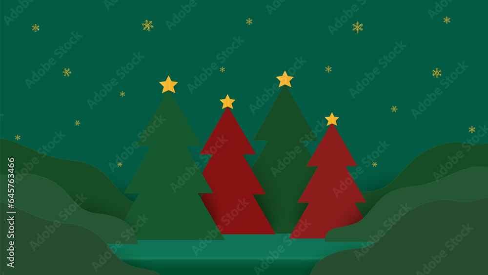 Wall mural empty tabletop or shelf for product display presentation with christmas tree. christmas background