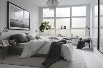 Nordic style bedroom interior in modern house.