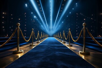 Events allure blue carpet with prominent rope boundaries and spotlights
