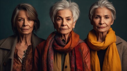 Fototapeta premium Diverse seniors with stylish grey hair express anger in a studio. Generative AI