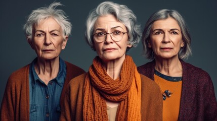 Fototapeta na wymiar Anger displayed by senior women with diverse skin tones and stylish grey hair in studio. Generative AI