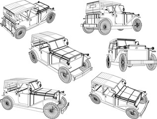 Sketch vector illustration of vintage old classic car design for nobles and officials