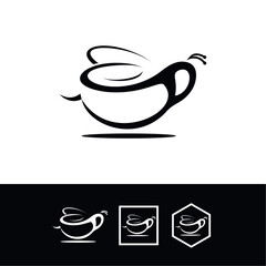 vector, set, coffee, bee, cup