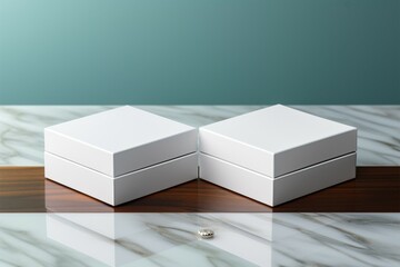 Two white boxes neatly placed on a tabletop, organized storage