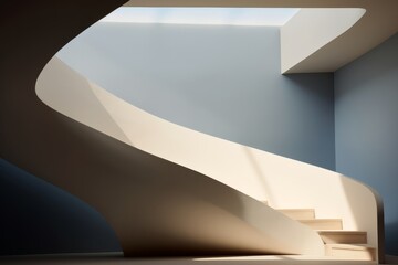 Abstract architecture, modern interior background. Beige spiral stairs - abstract fragment with natural light.