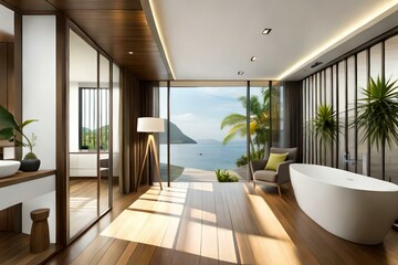 Fototapeta na wymiar Bathroom tropical style interior design