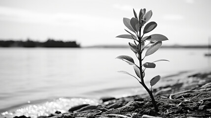 Black and White Plant in Front of Building