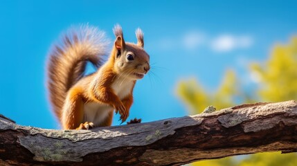 A photograph of an animal in front of blue sky