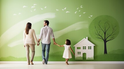 Happy family with their children, insurance concept