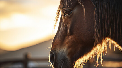 Close-up of Horse's Face with Sun