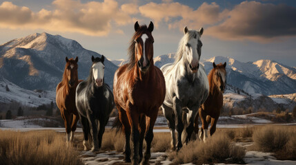 Horses in the mountainous area