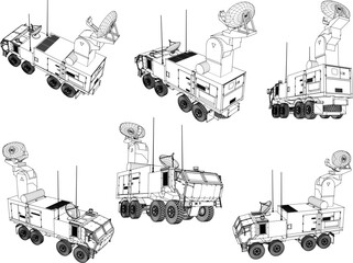 Vector illustration sketch detailed design of enemy aircraft detection satellite radar carrier combat vehicle