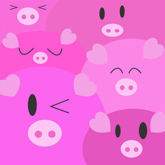 Pink piglets, cute background, design, cover, cartoon piglets.