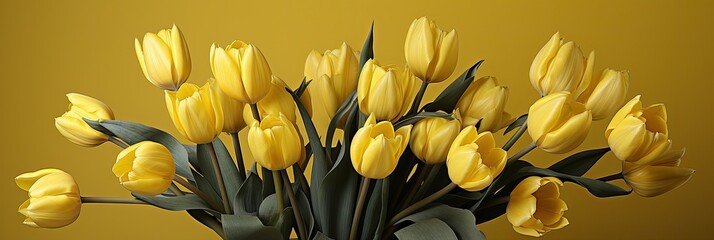 Obraz premium tulips on yellow background, copy space 