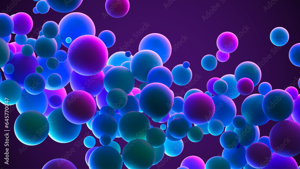 Poster abstract background with many dreamy neon flying glowing spheres. vector background for future digit