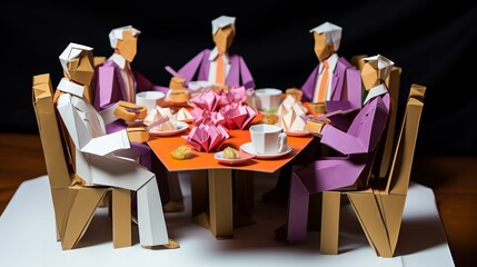 Origami team of people collaborating at the office